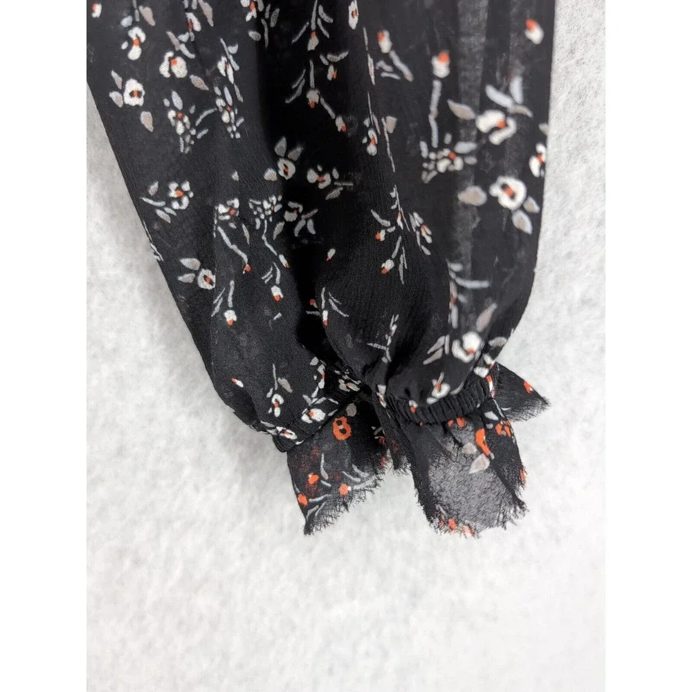 Free People Women's Black Floral Smocked Printed Lolita‎ Blouse Top Size S